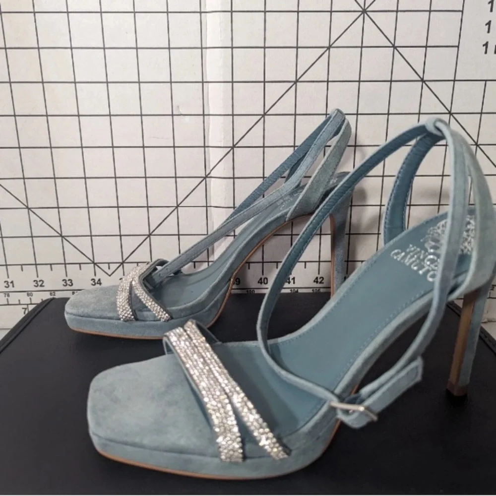 NEW- Size 6M Women's Vince Camuto Kiahan Ankle Strap Sandal Heeled Leather Teal